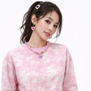 H&M Pink and White Tie-Dye Crewneck